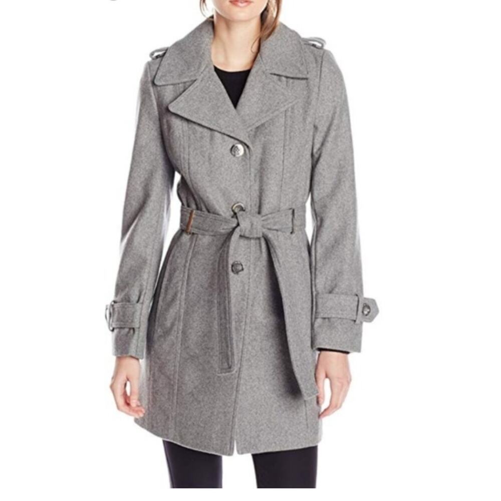 Calvin Klein Wool Blend Belted Wrap Coat – Gray – Size Medium - Picture 3 of 12